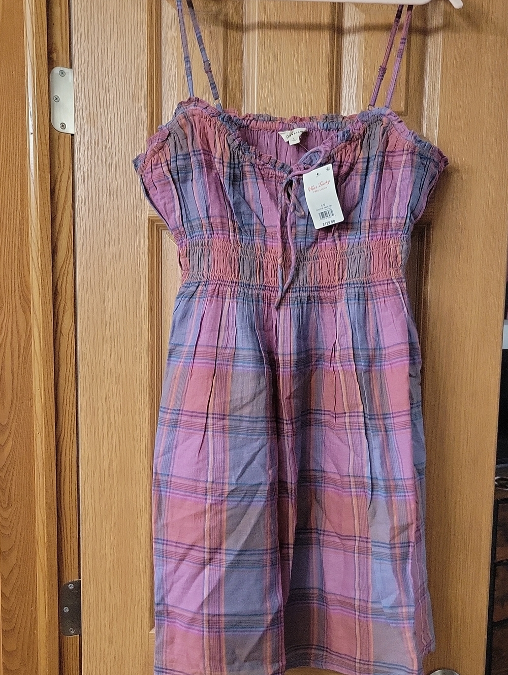 NWT - LUCKY BRAND Pink & Purple Plaid Spaghetti-Strap Sundress